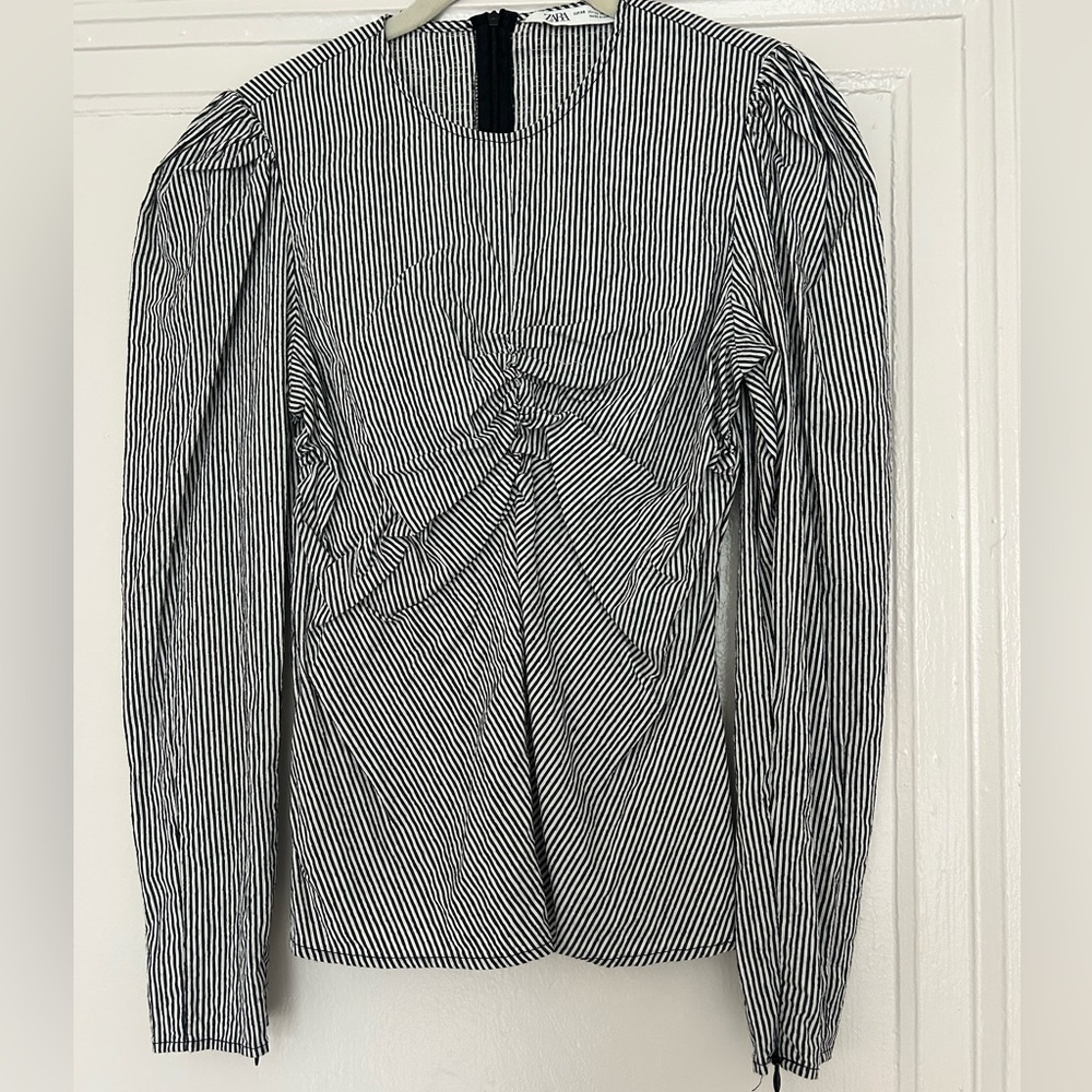 Zara striped puff sleeve blouse